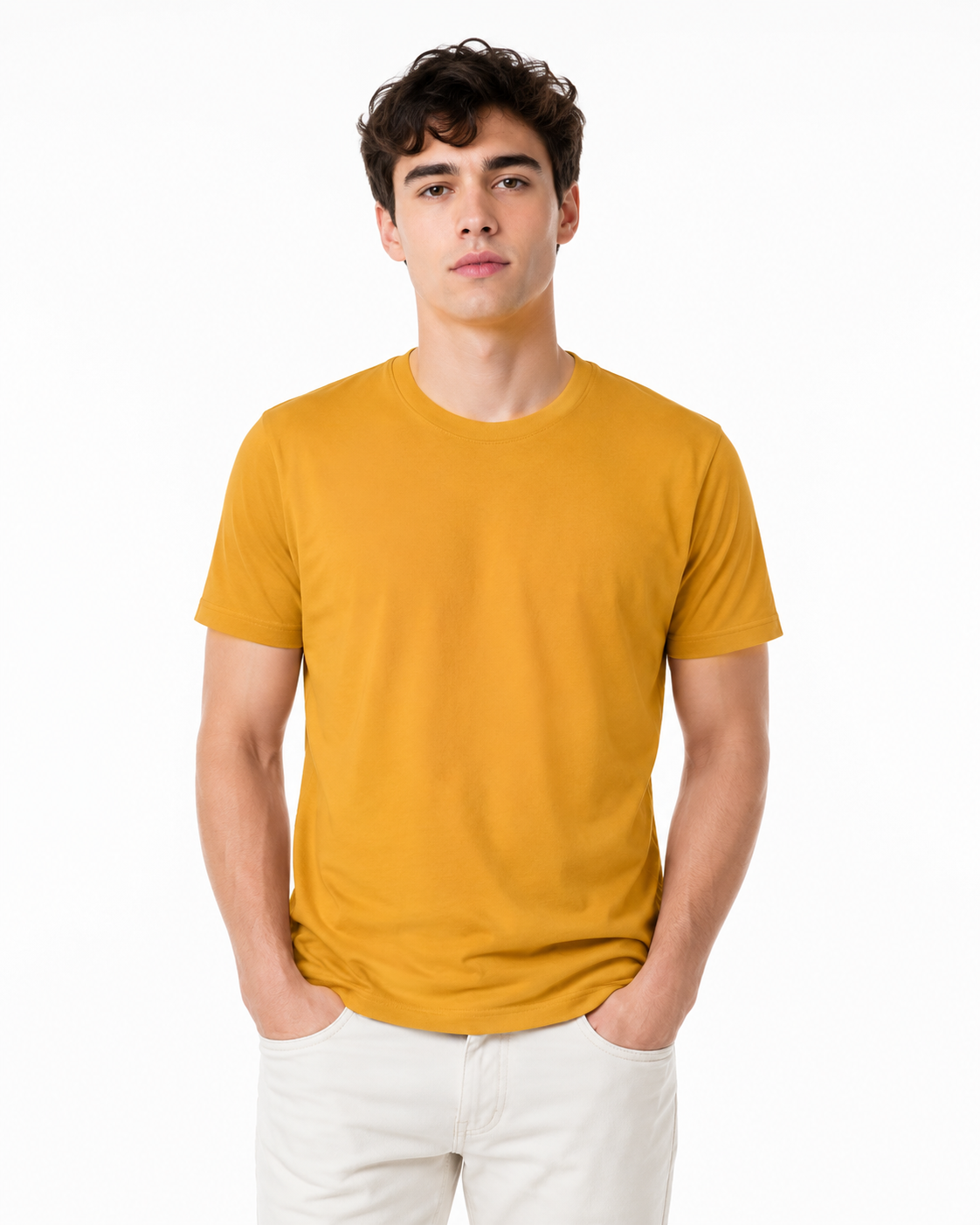 Mustard 100% Super Combed Cotton Casual T-Shirt For Unisex