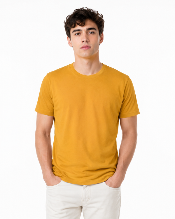 Mustard 100% Super Combed Cotton Casual T-Shirt For Unisex