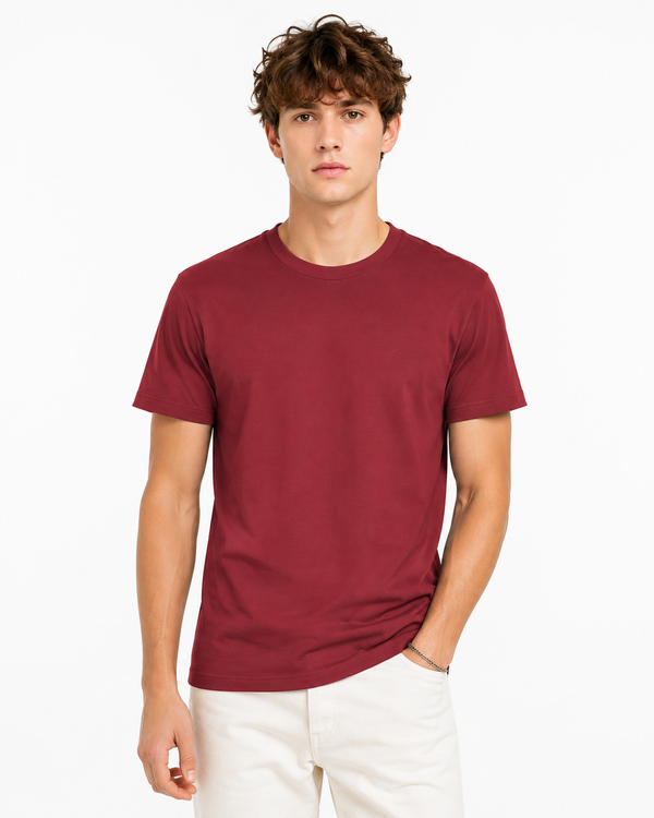 Maroon 100% Super Combed Cotton Casual T-Shirt For Unisex