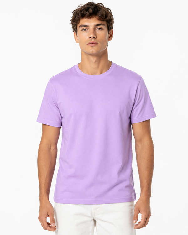 Lavender  100% Super Combed Cotton Casual T-Shirt For Unisex