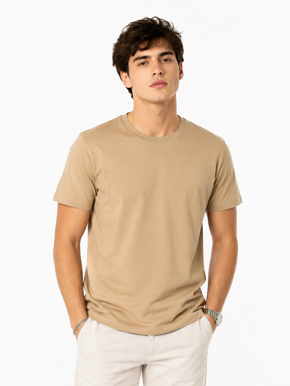 Baige 100% Super Combed Cotton Casual T-Shirt For Unisex