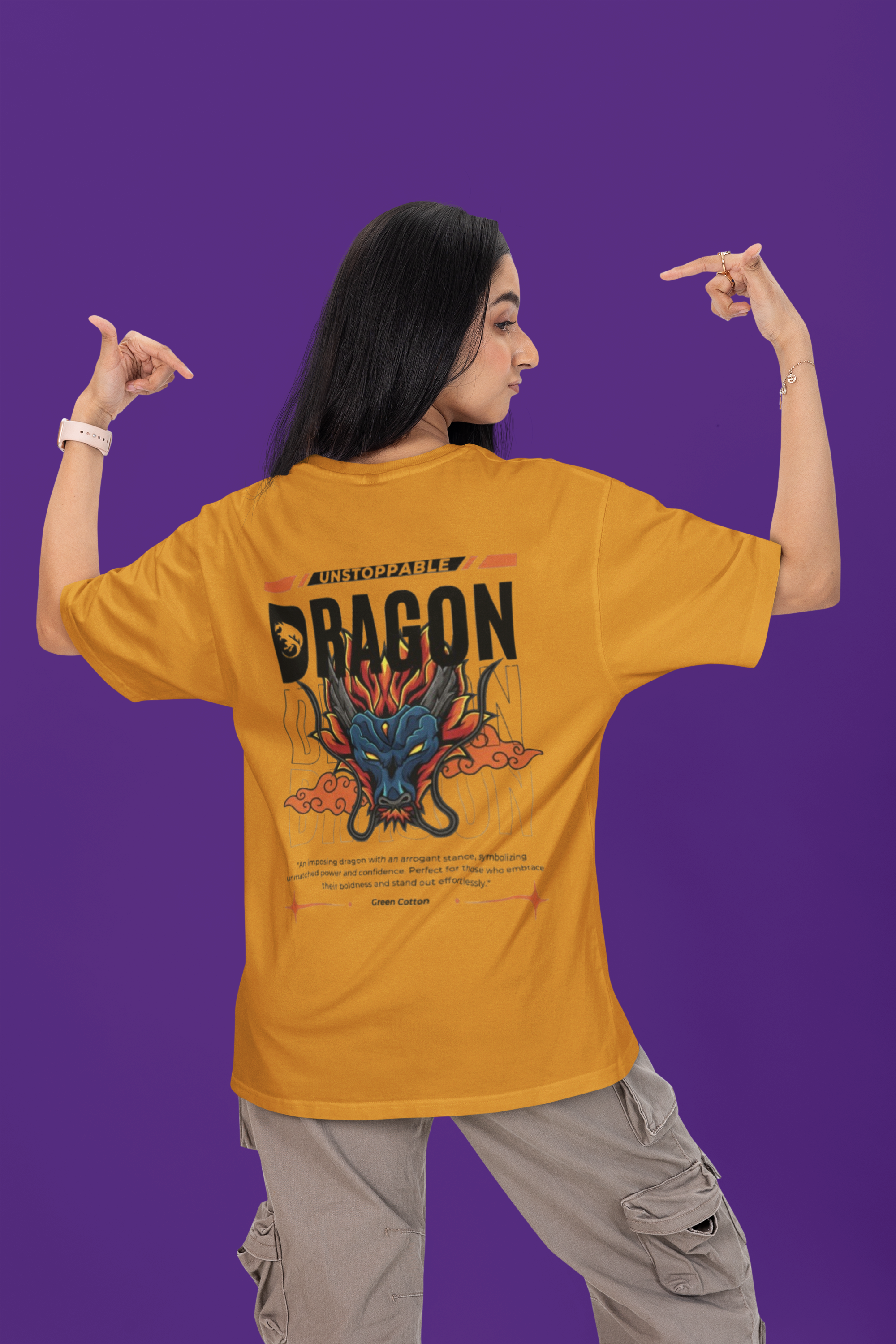Dragon Spirit Oversized T-Shirt - Green Cotton