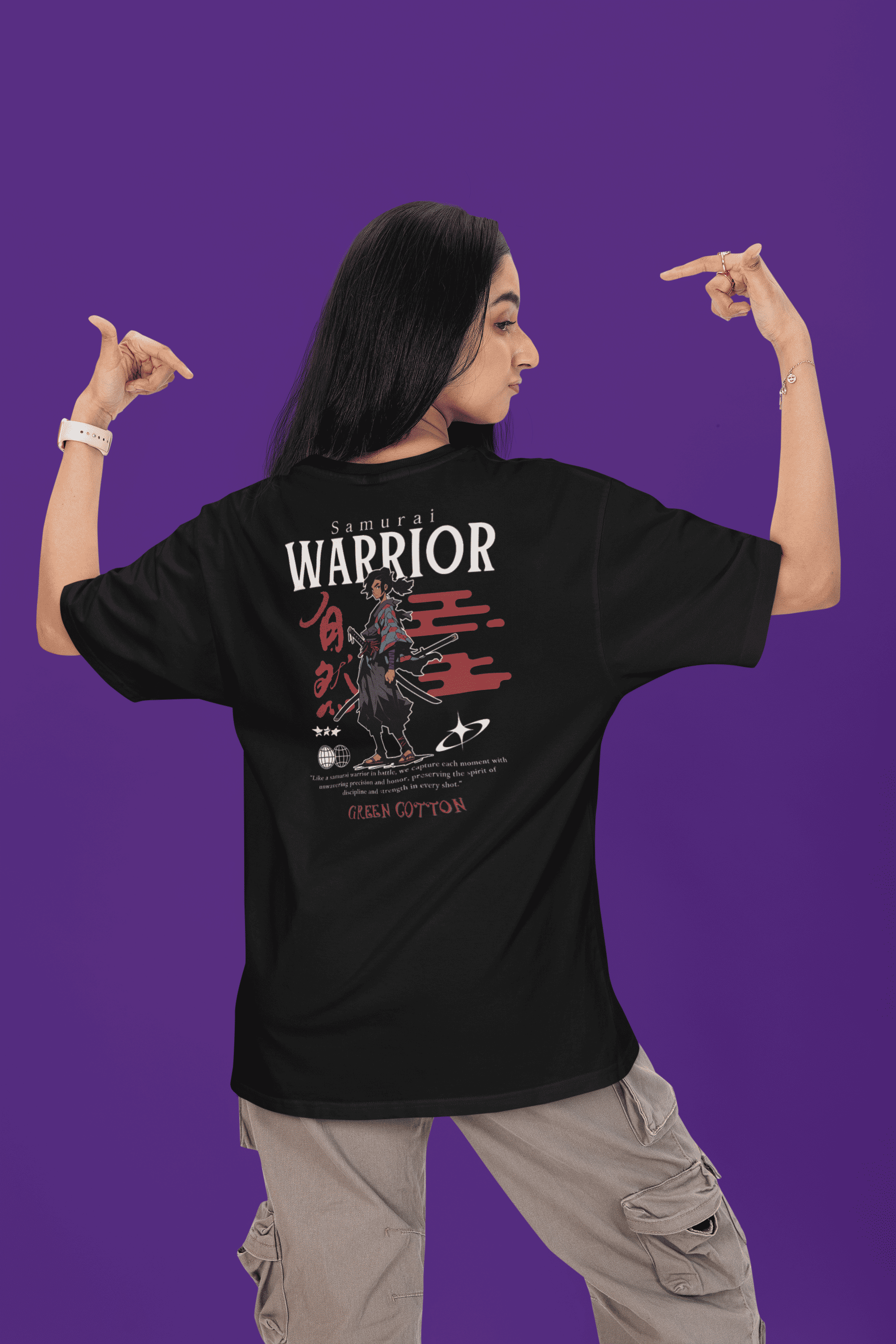 Samurai Honor Oversized T-Shirt - Green Cotton