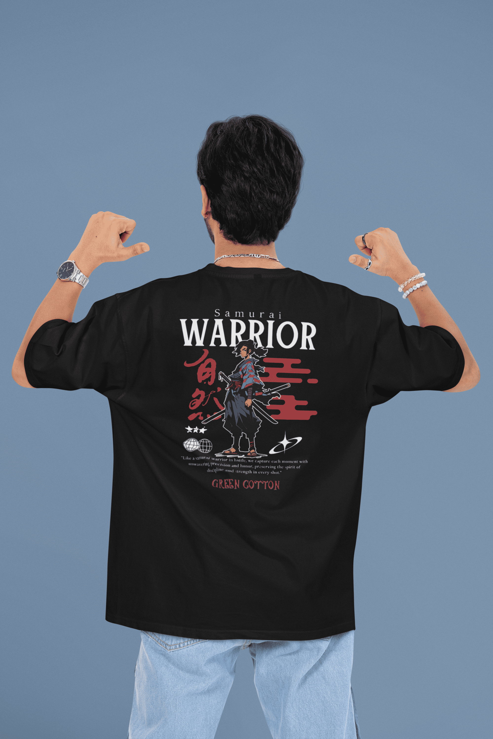 Samurai Honor Oversized T-Shirt - Green Cotton