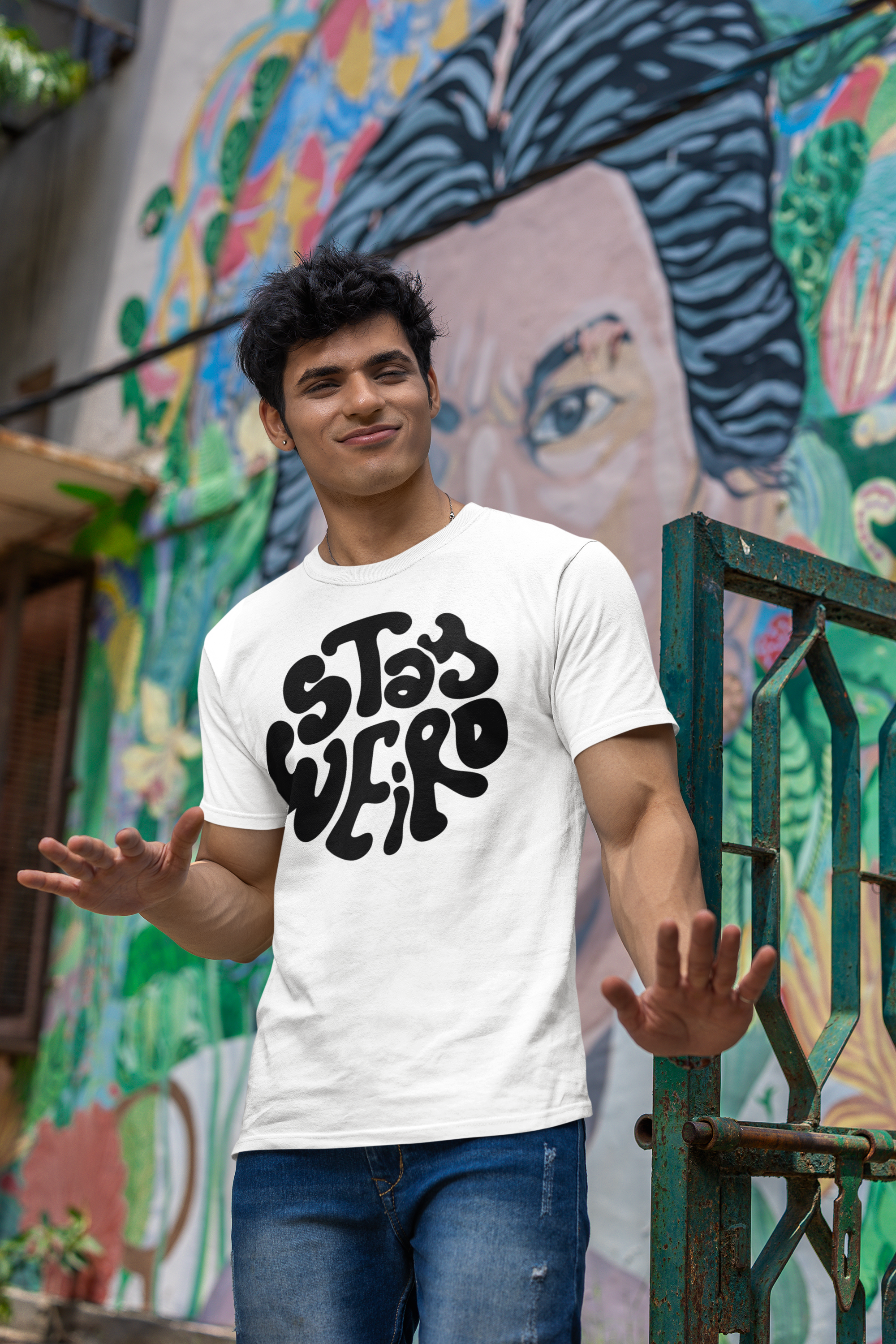 Stay Weird Collective Regular Fit T-Shirt - Green Cotton