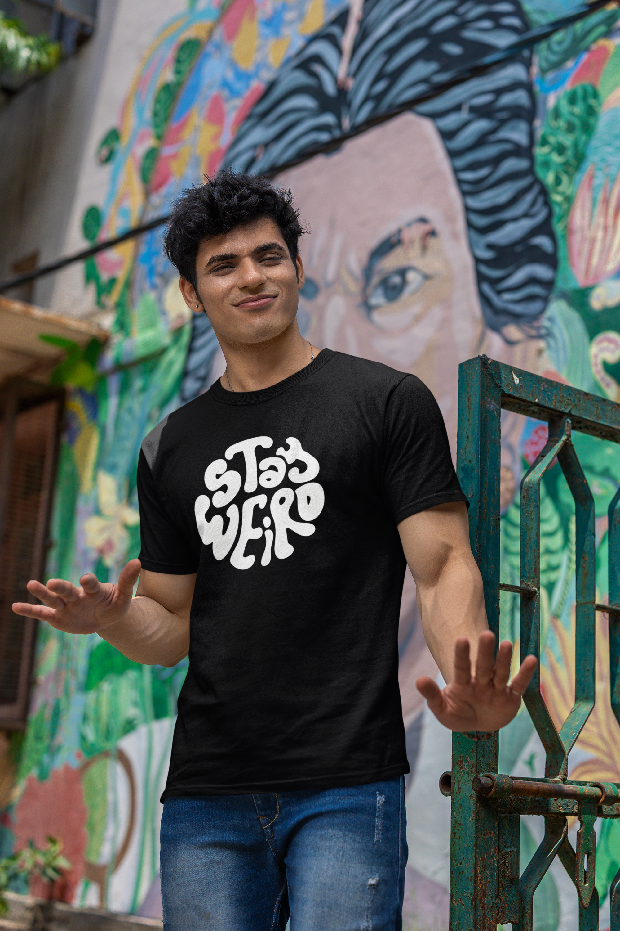 Stay Weird Collective Regular Fit T-Shirt - Green Cotton