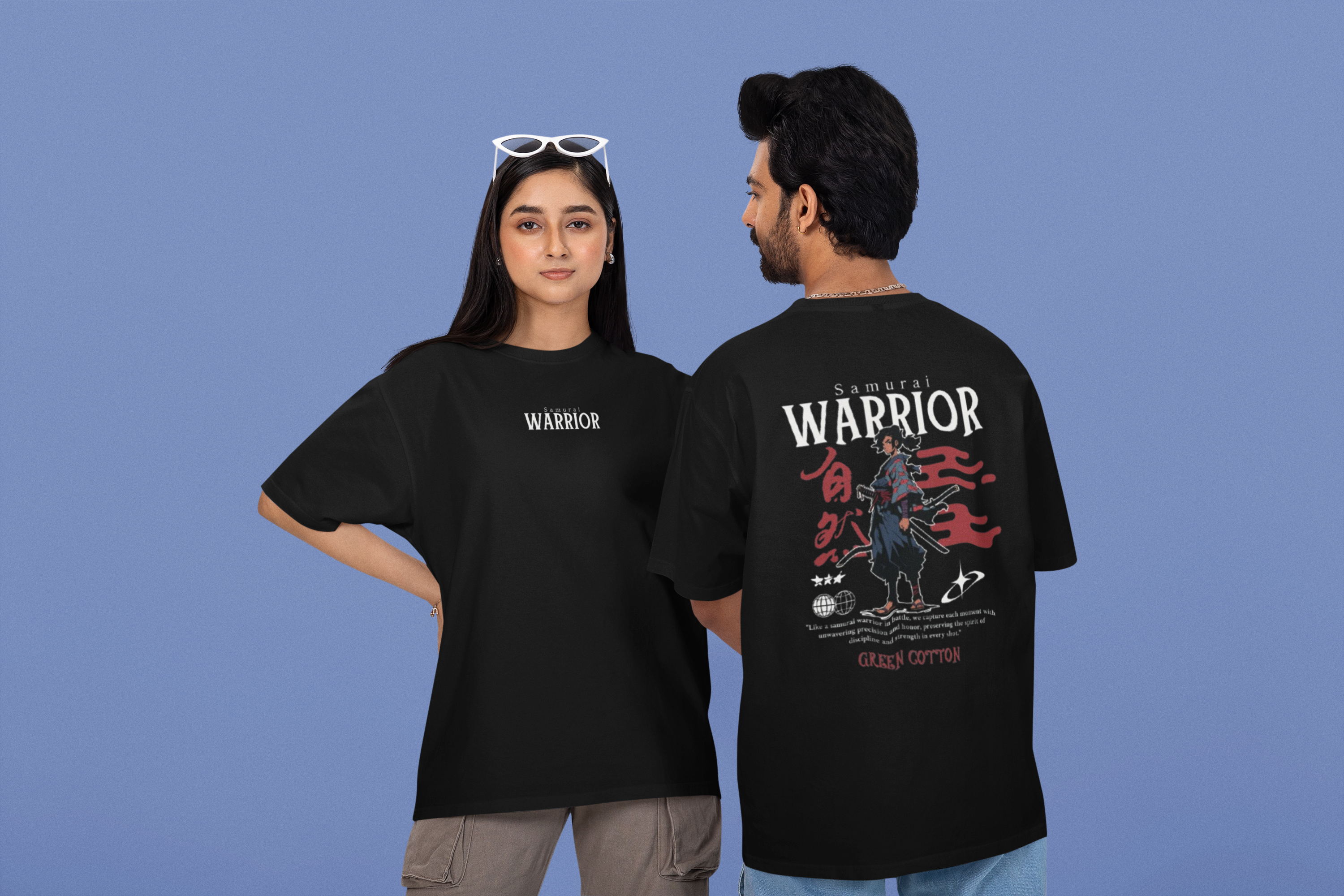 Samurai Honor Oversized T-Shirt - Green Cotton