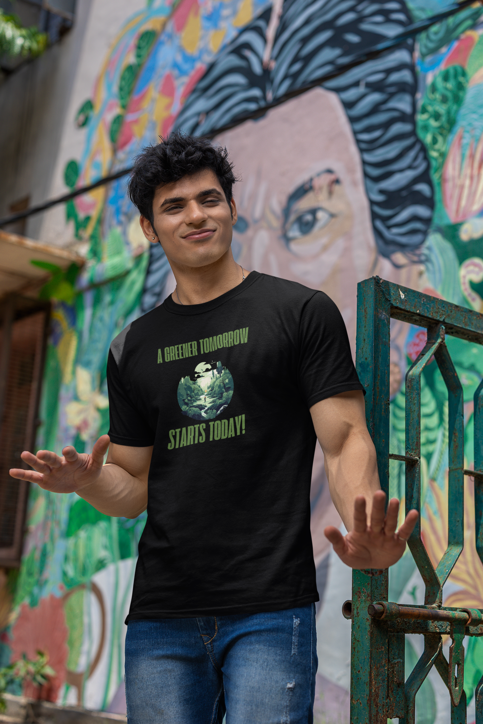 Green Horizon Regular Fit T-Shirt - Green Cotton
