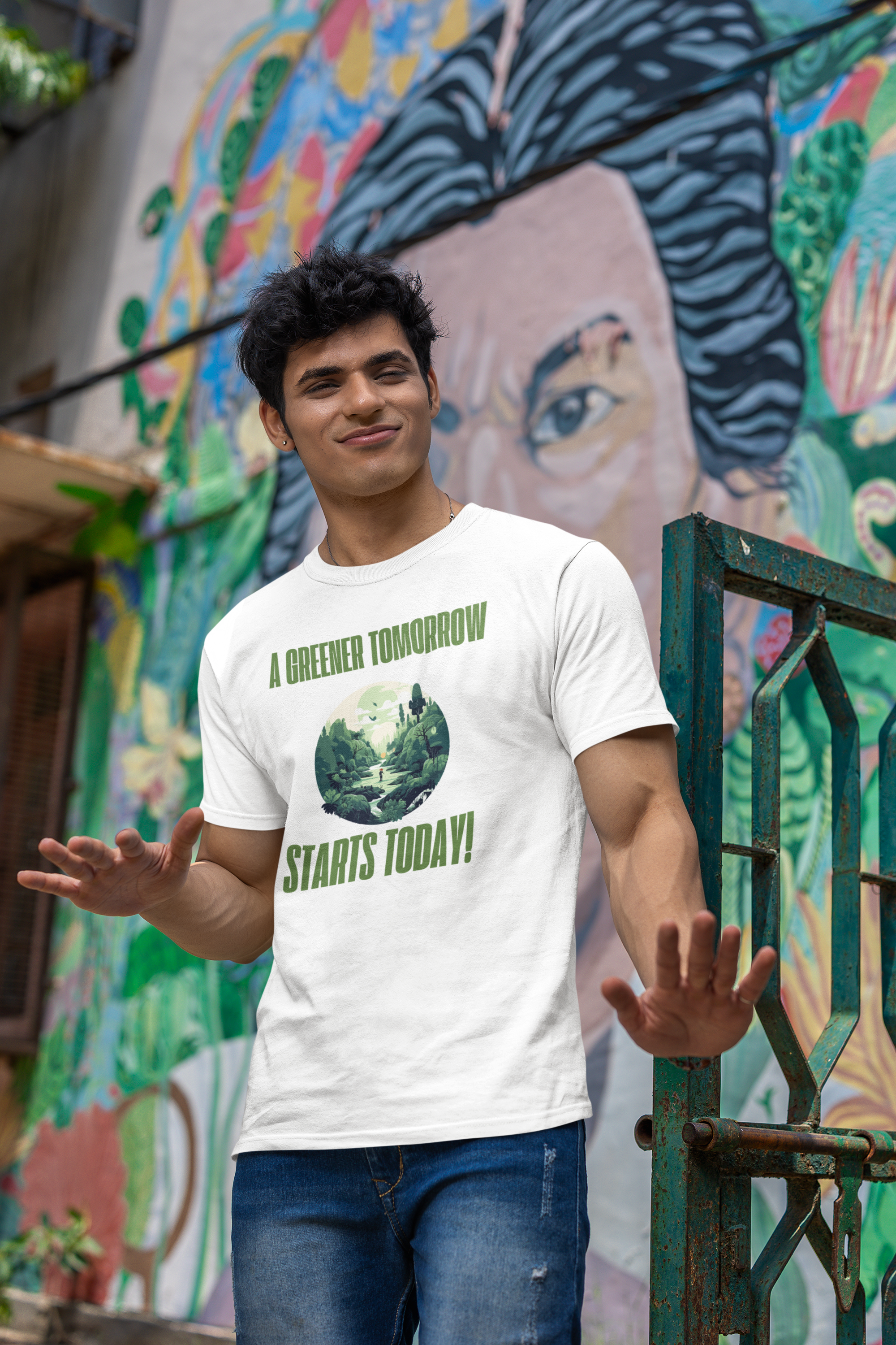 Green Horizon Regular Fit T-Shirt - Green Cotton