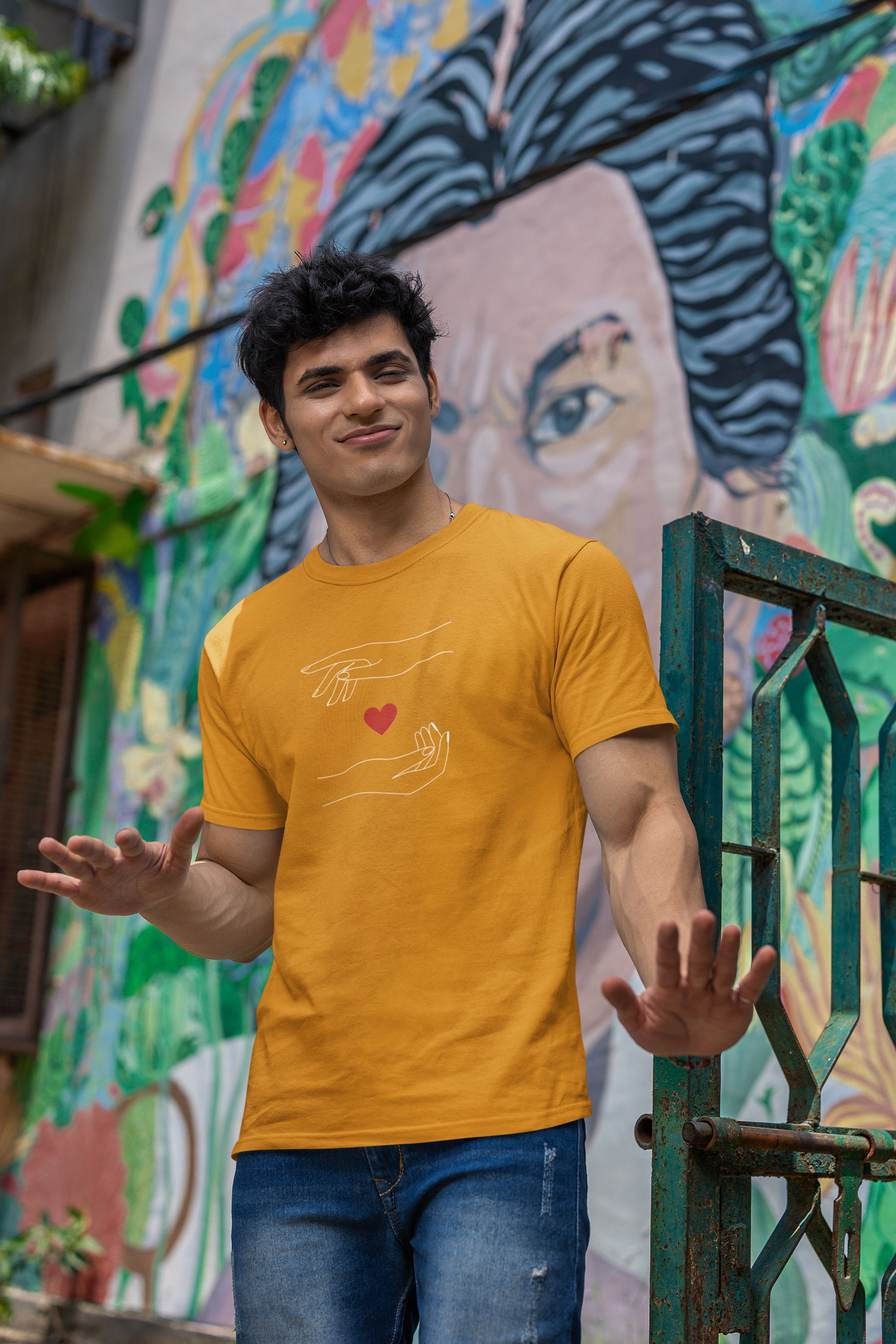 Heartfelt Essence Regular Fit T-Shirt - Green Cotton