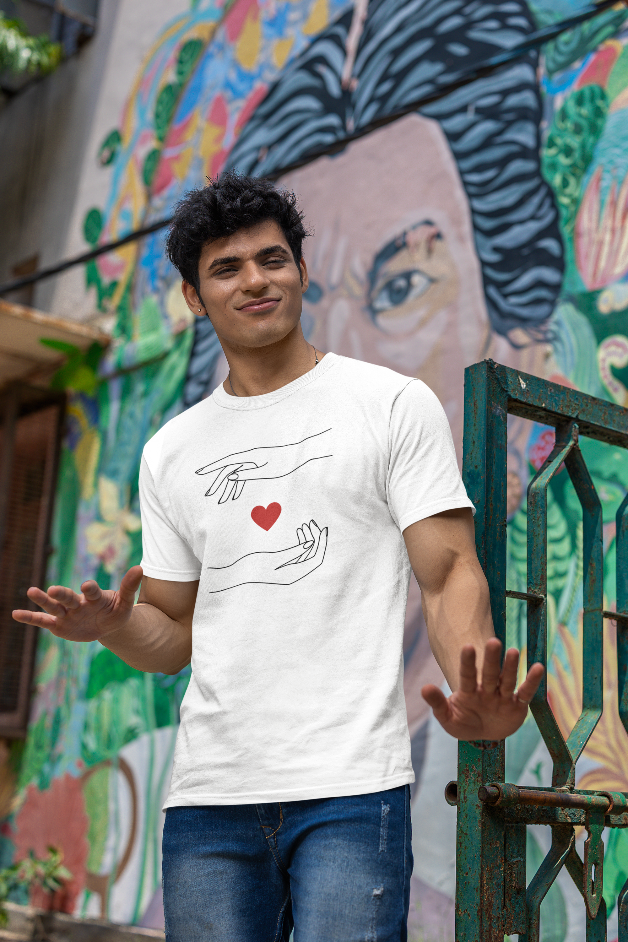 Heartfelt Essence Regular Fit T-Shirt - Green Cotton