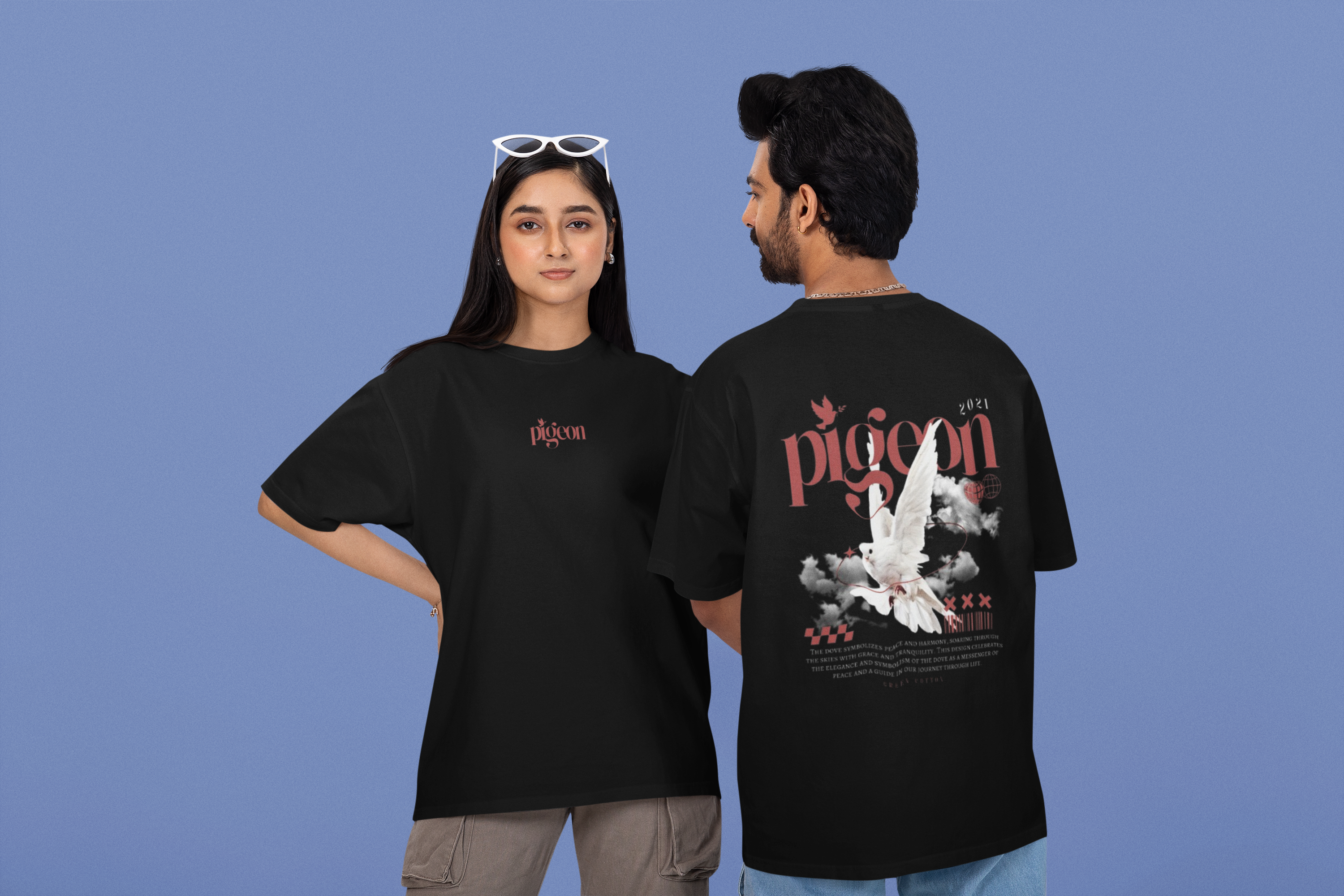 Pigeon Oversized T-Shirt - Green Cotton