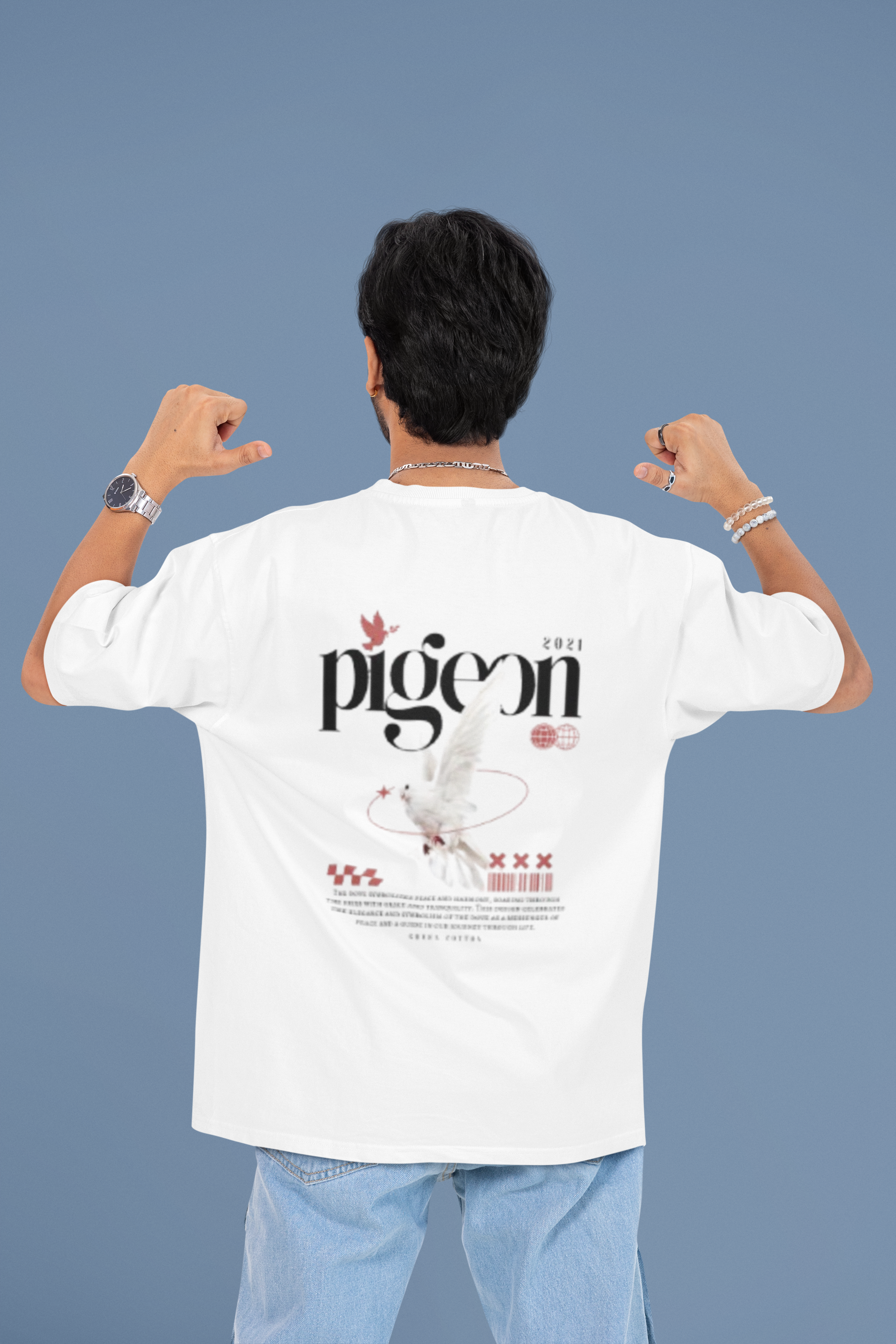 Pigeon Oversized T-Shirt - Green Cotton