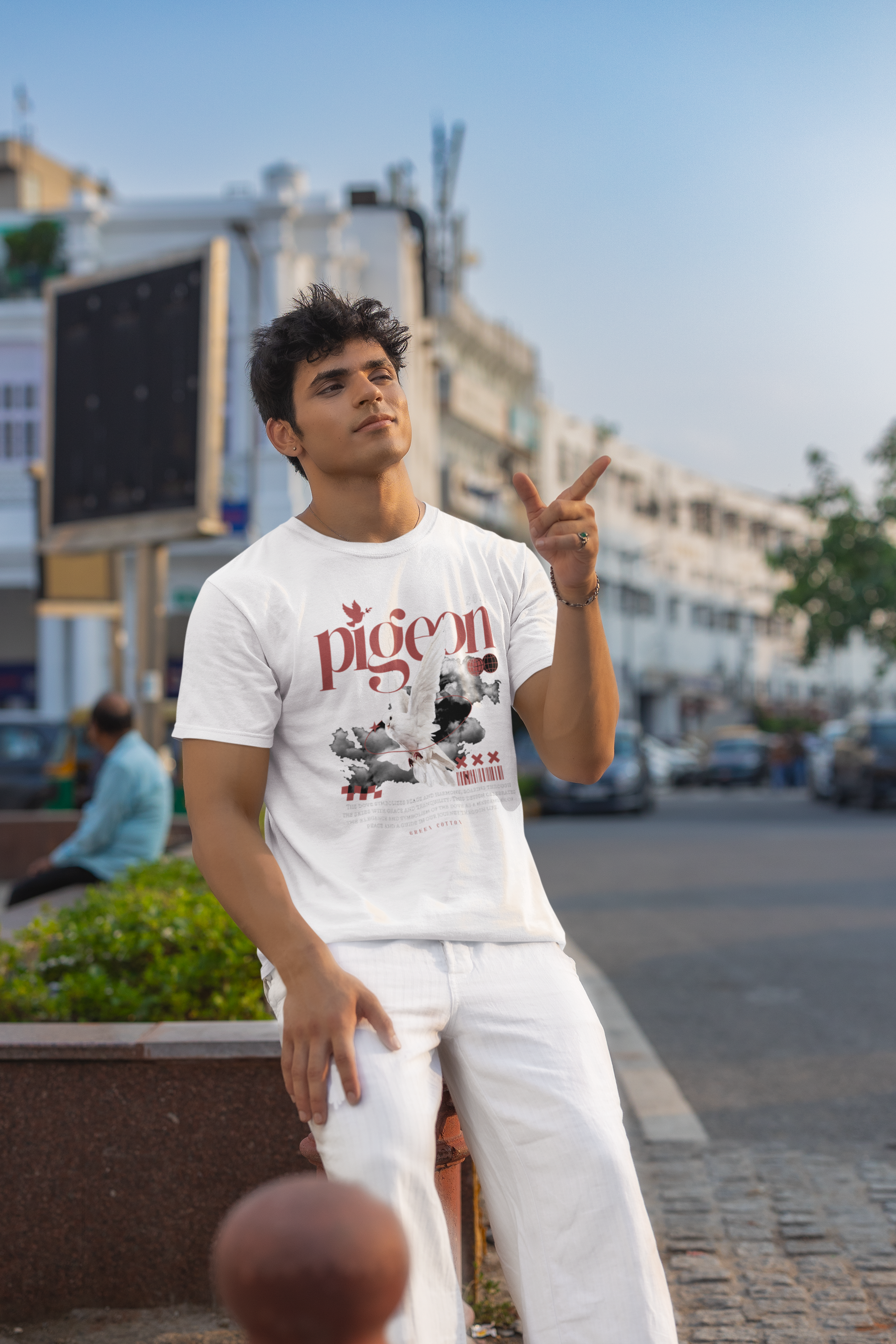 Urban Pigeon Regular Size T-Shirt - Green Cotton