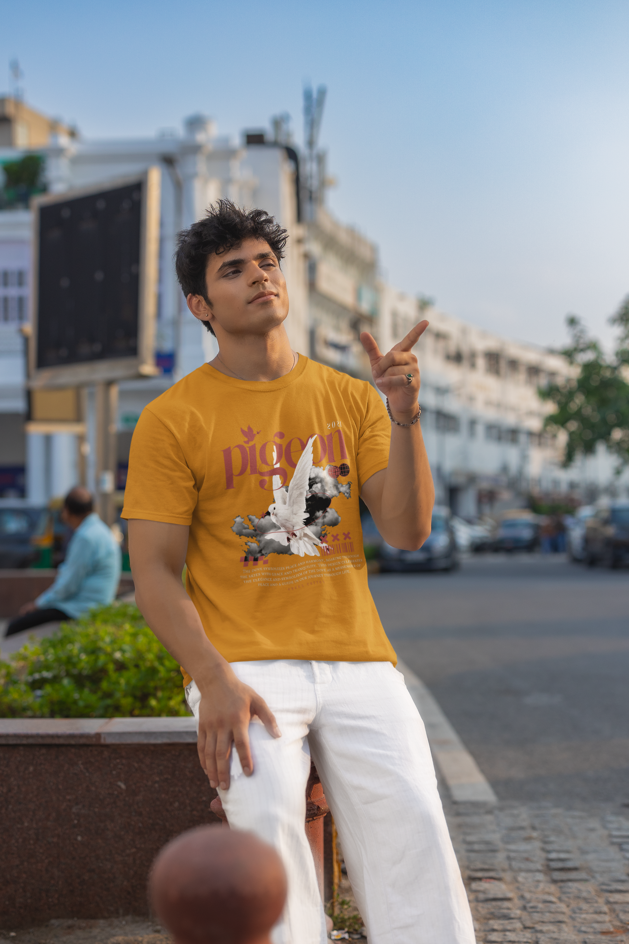 Urban Pigeon Regular Size T-Shirt - Green Cotton