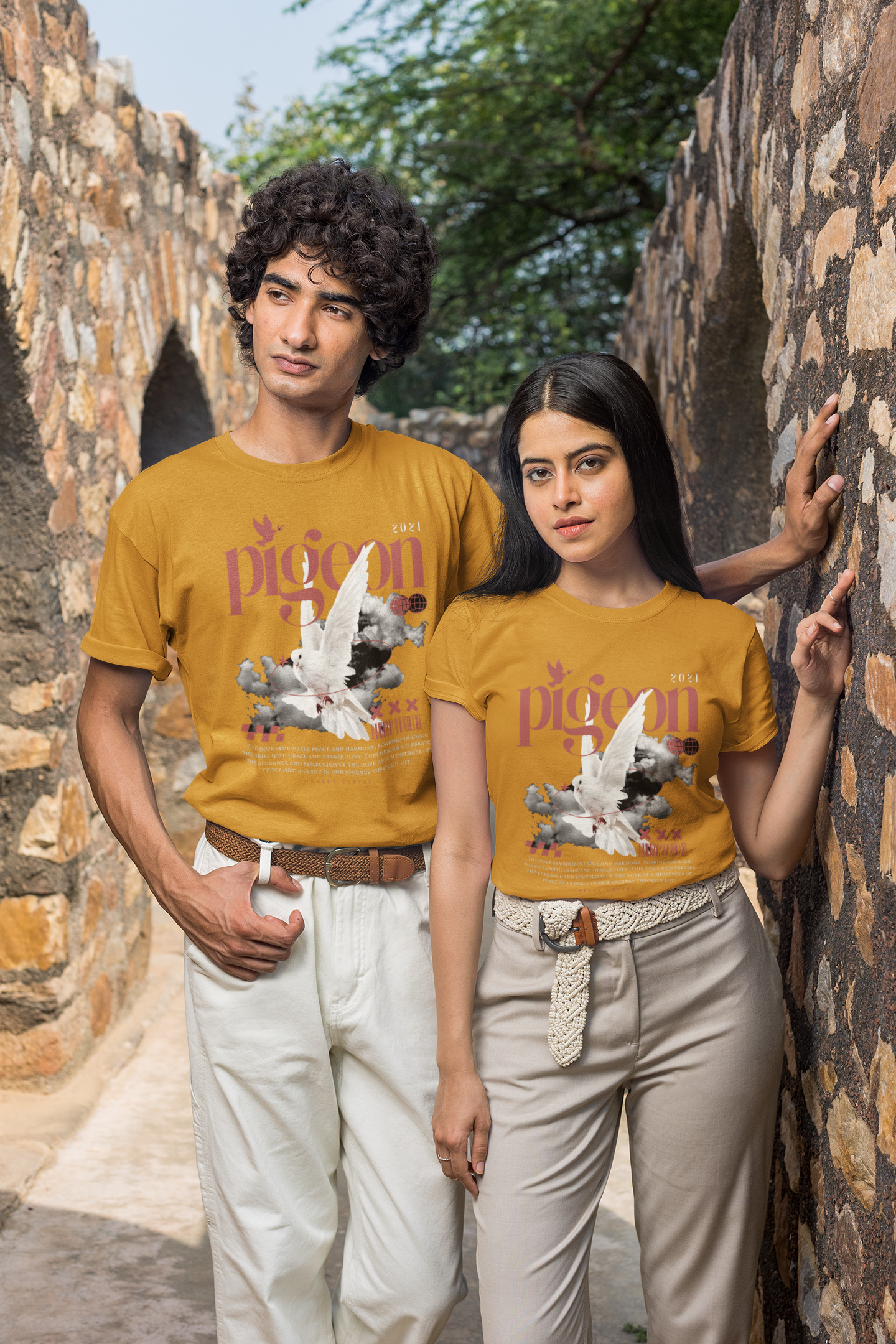 Urban Pigeon Regular Size T-Shirt - Green Cotton