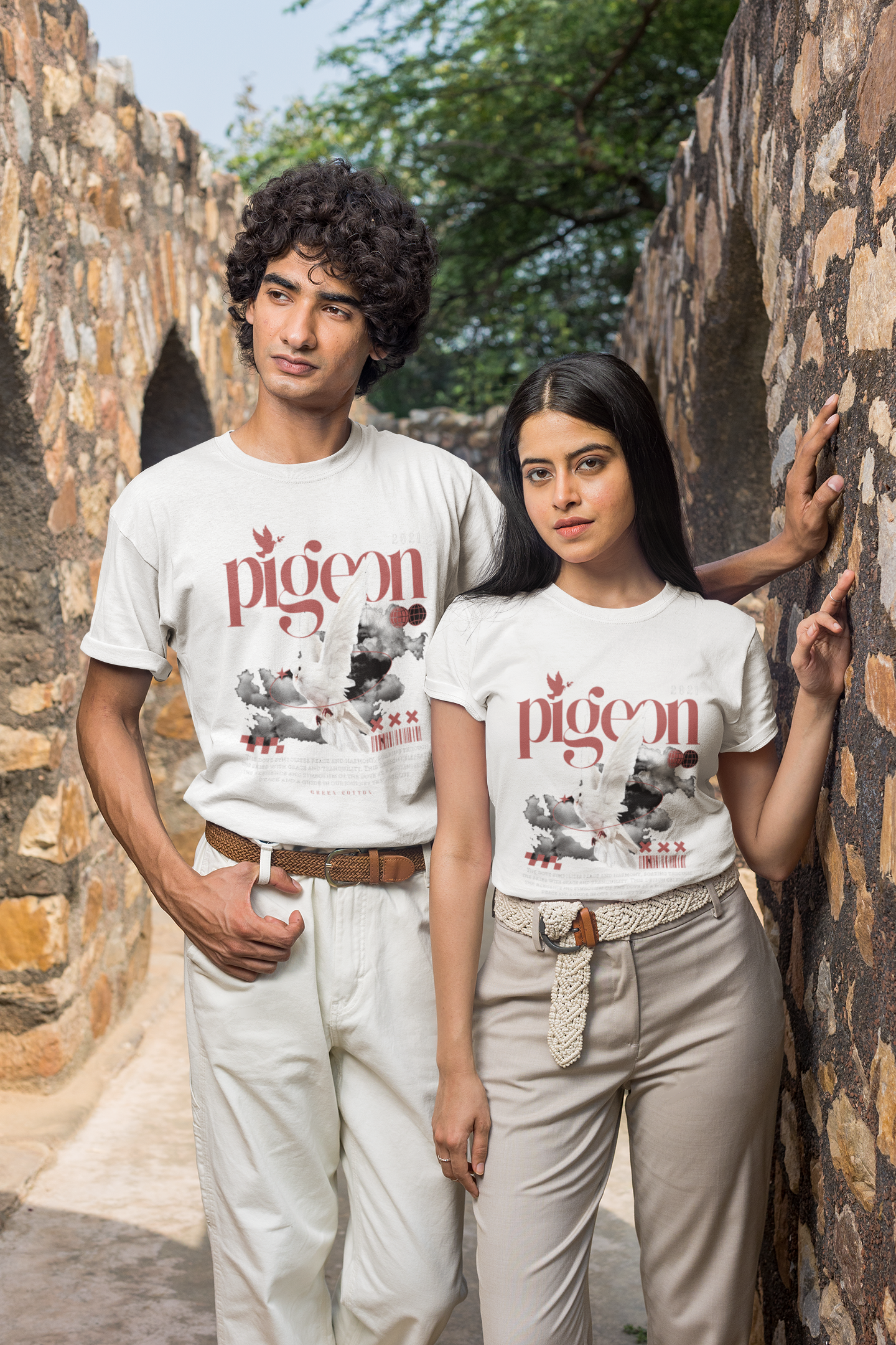 Urban Pigeon Regular Size T-Shirt - Green Cotton