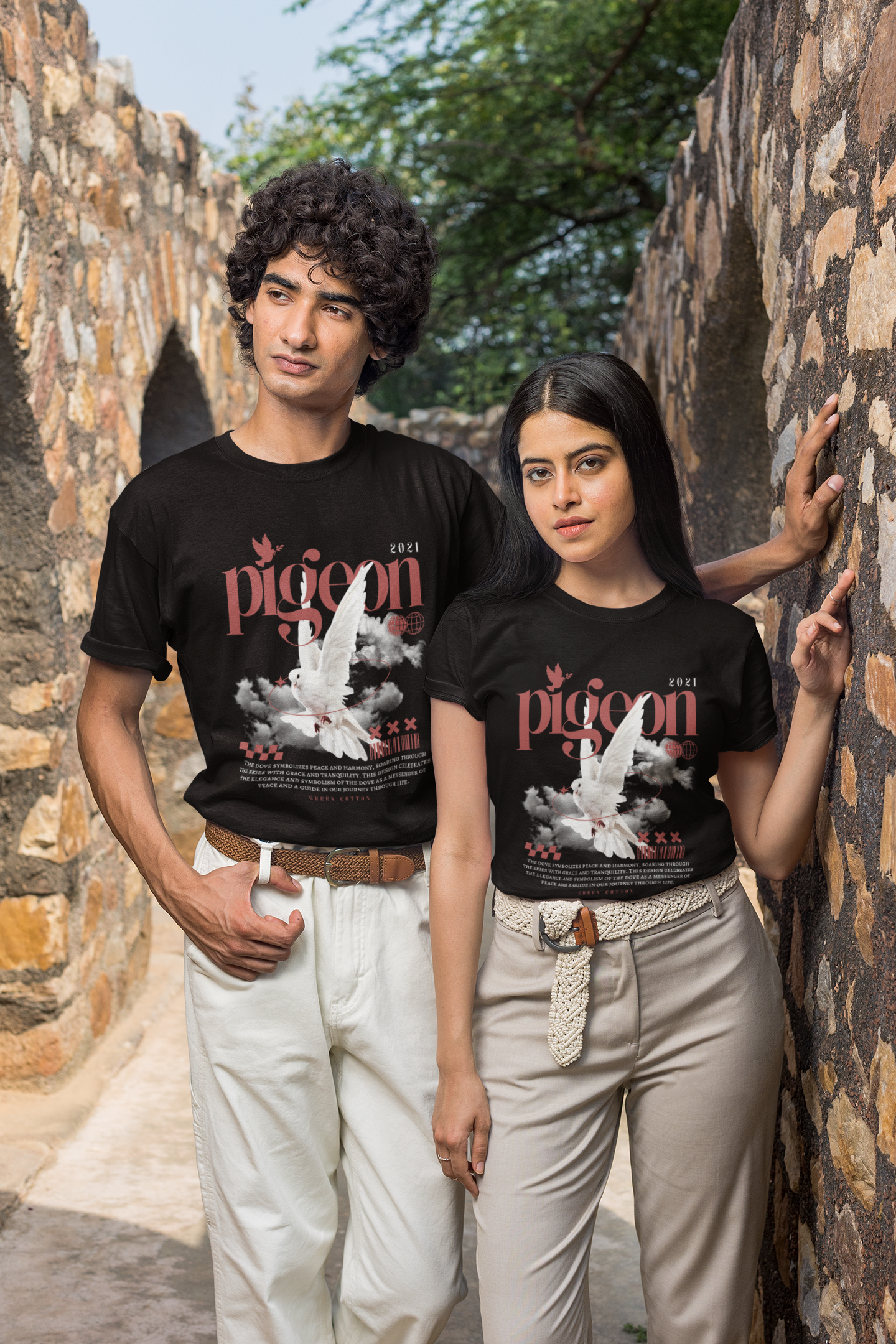 Urban Pigeon Regular Size T-Shirt - Green Cotton