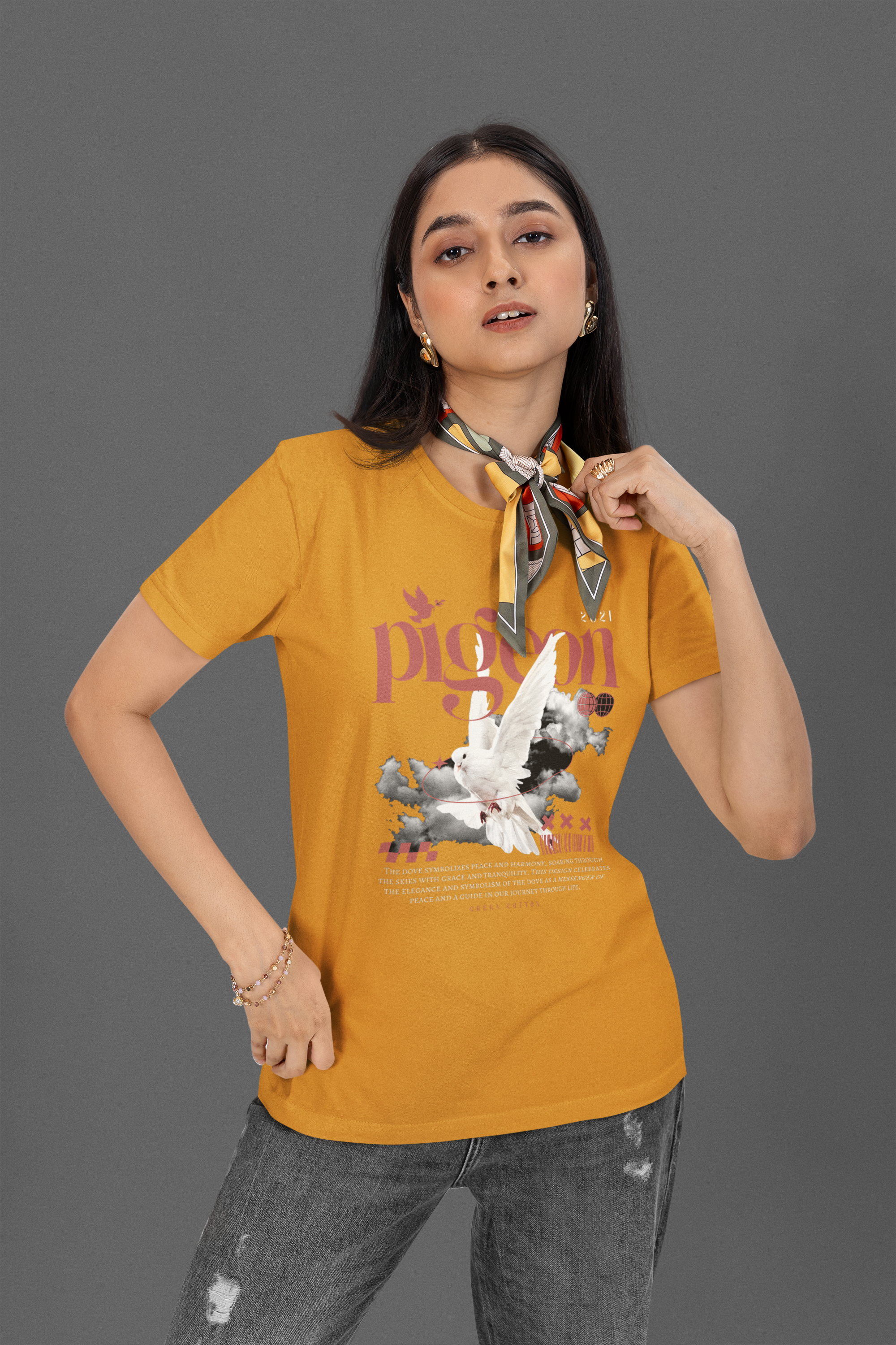 Urban Pigeon Regular Size T-Shirt - Green Cotton