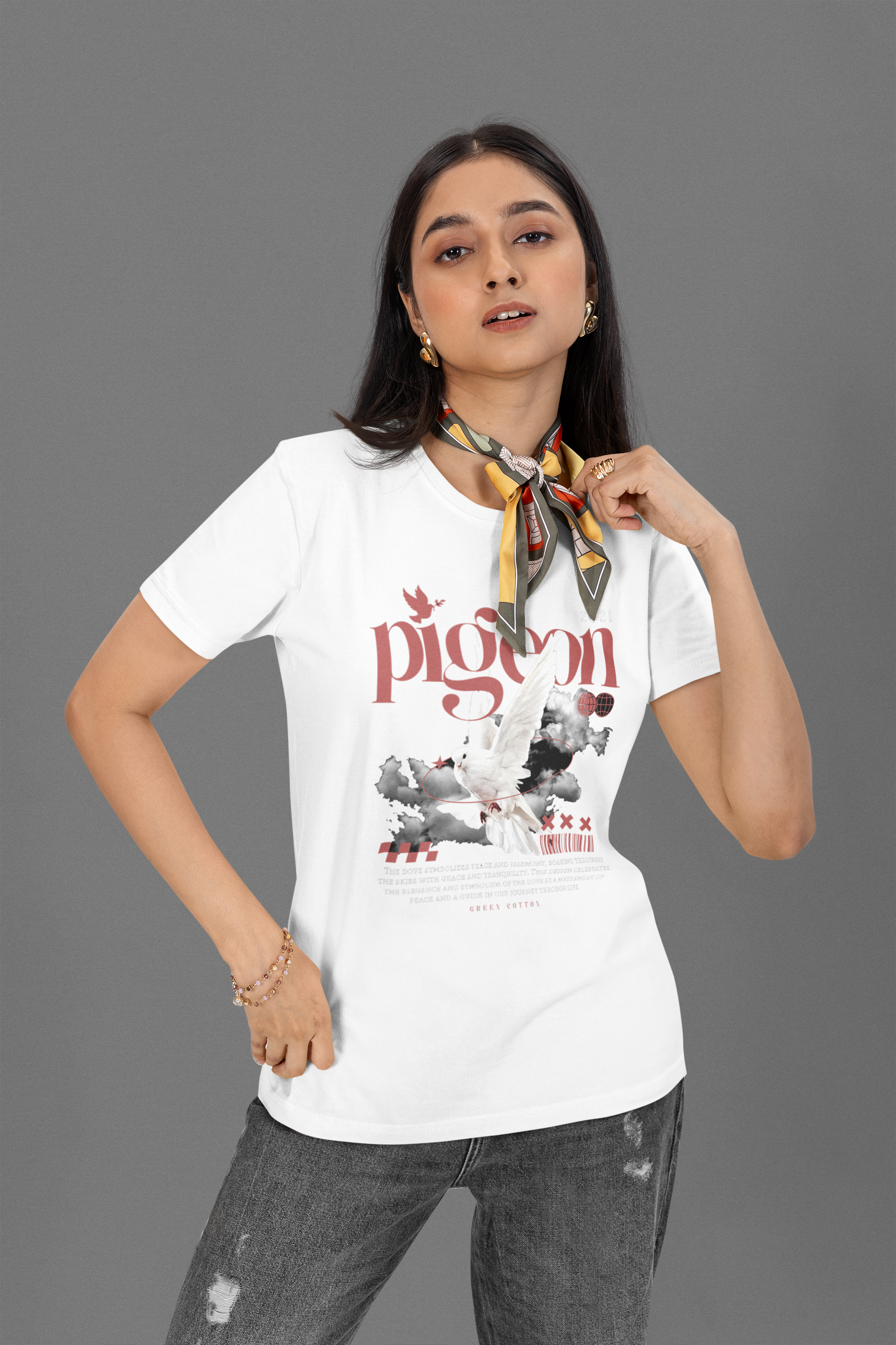 Urban Pigeon Regular Size T-Shirt - Green Cotton