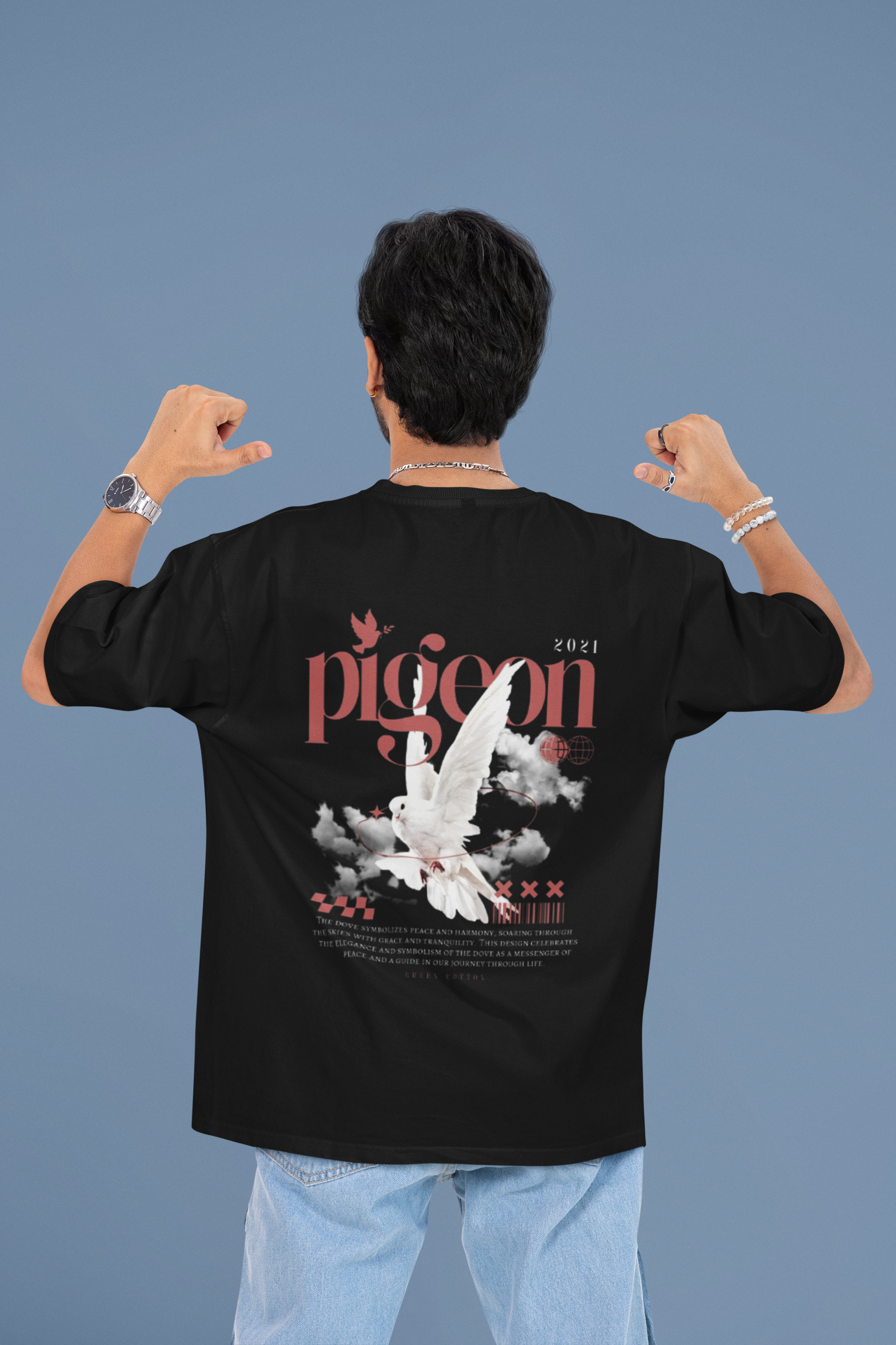Pigeon Oversized T-Shirt - Green Cotton