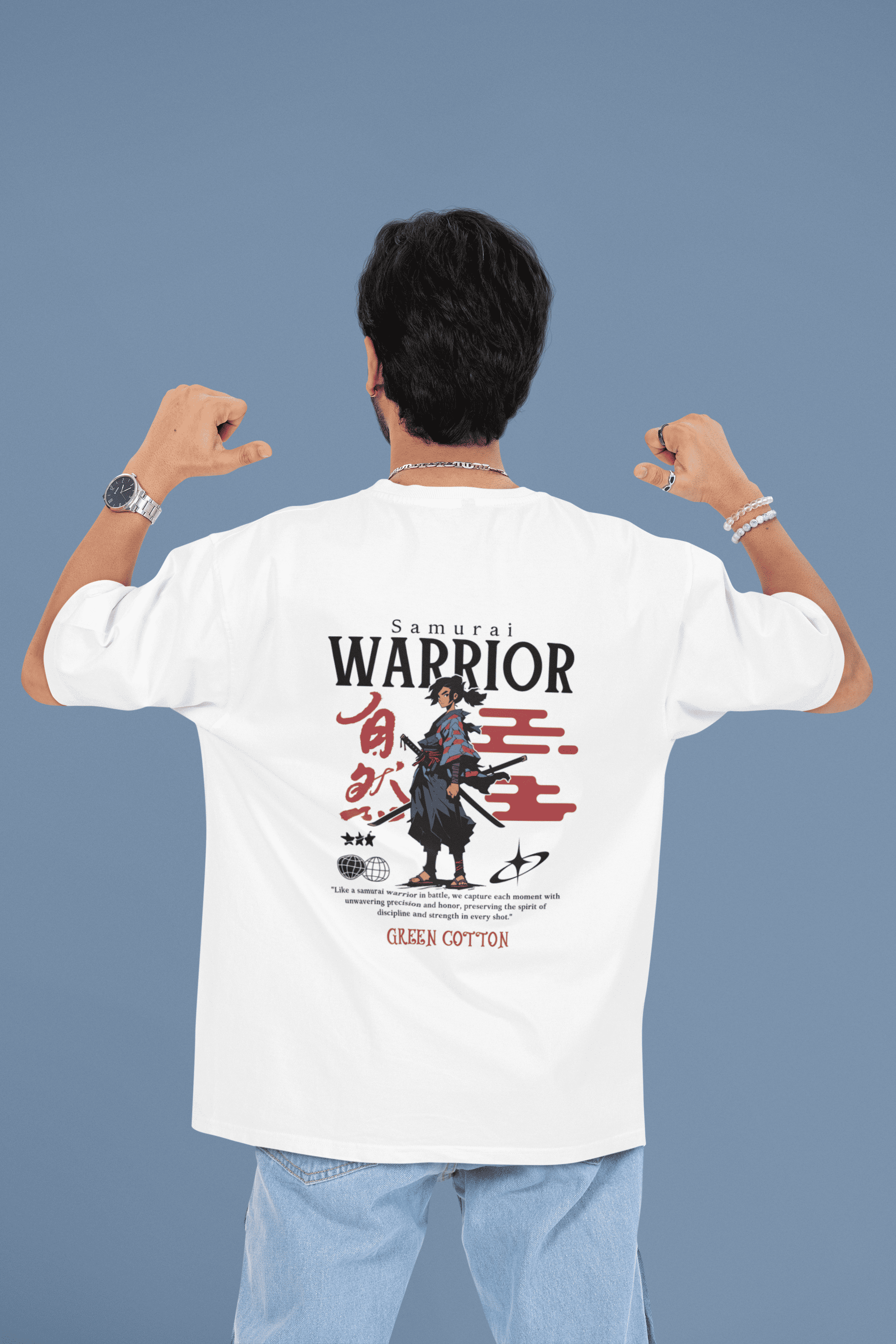 Samurai Honor Oversized T-Shirt - Green Cotton