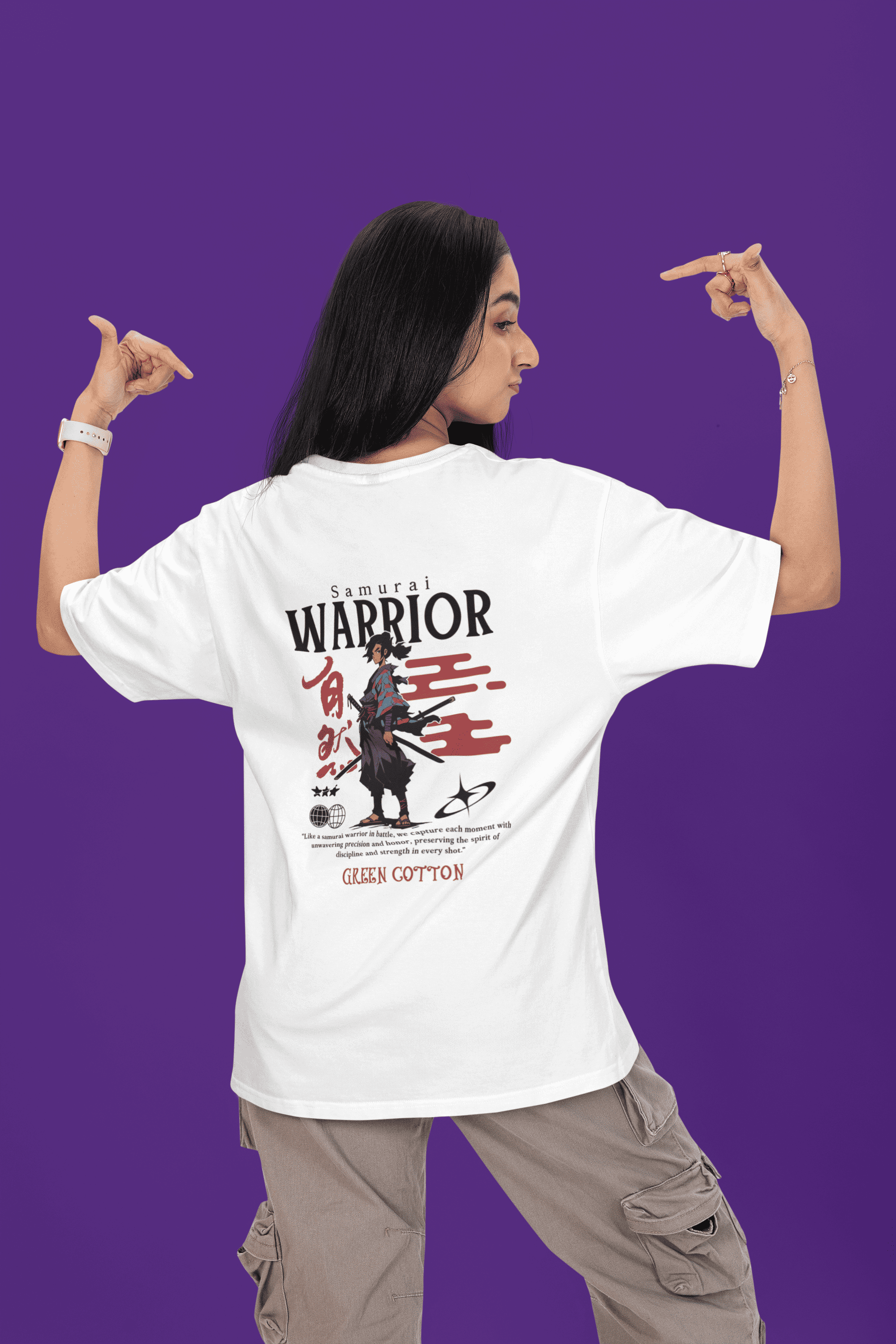 Samurai Honor Oversized T-Shirt - Green Cotton