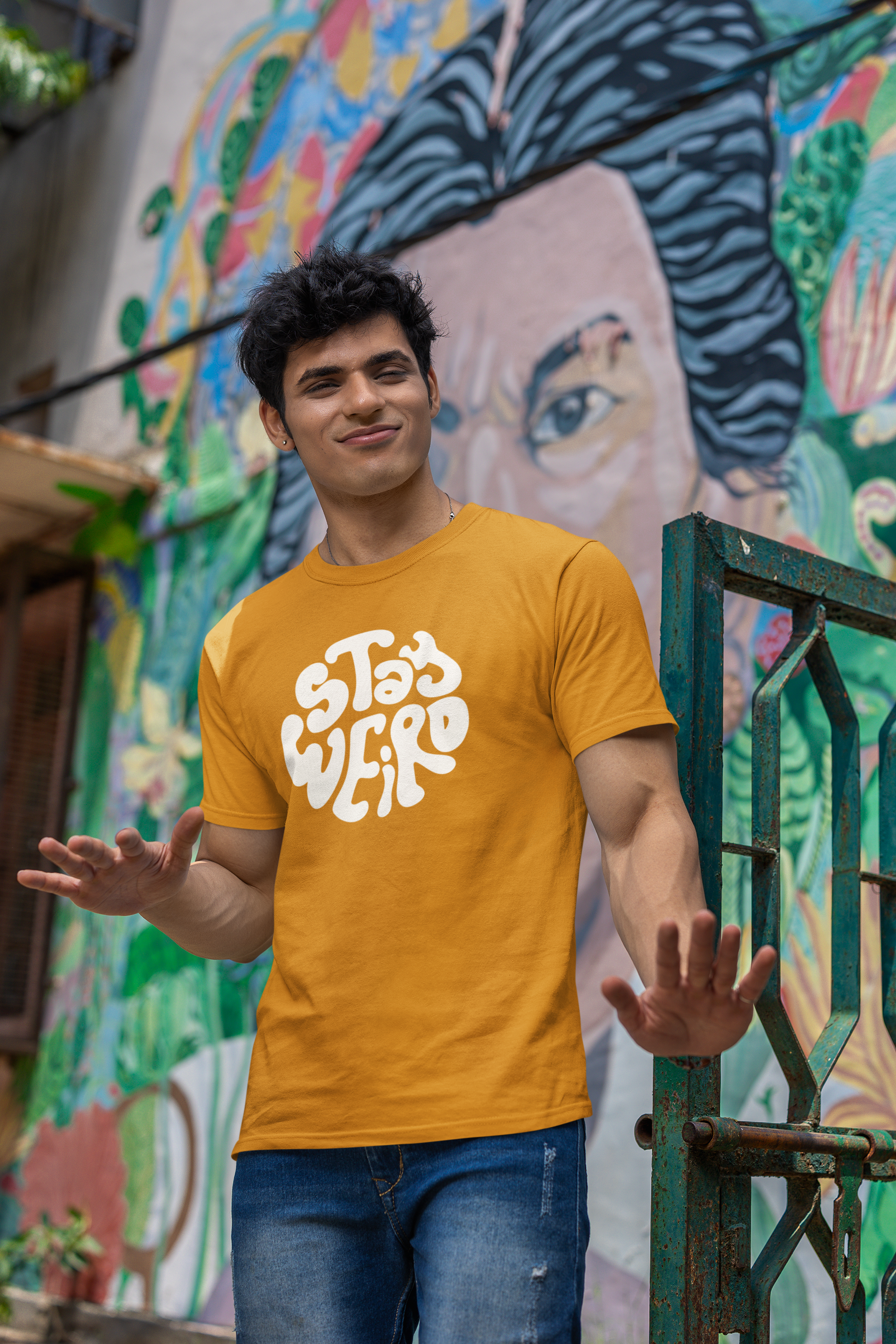 Stay Weird Collective Regular Fit T-Shirt - Green Cotton