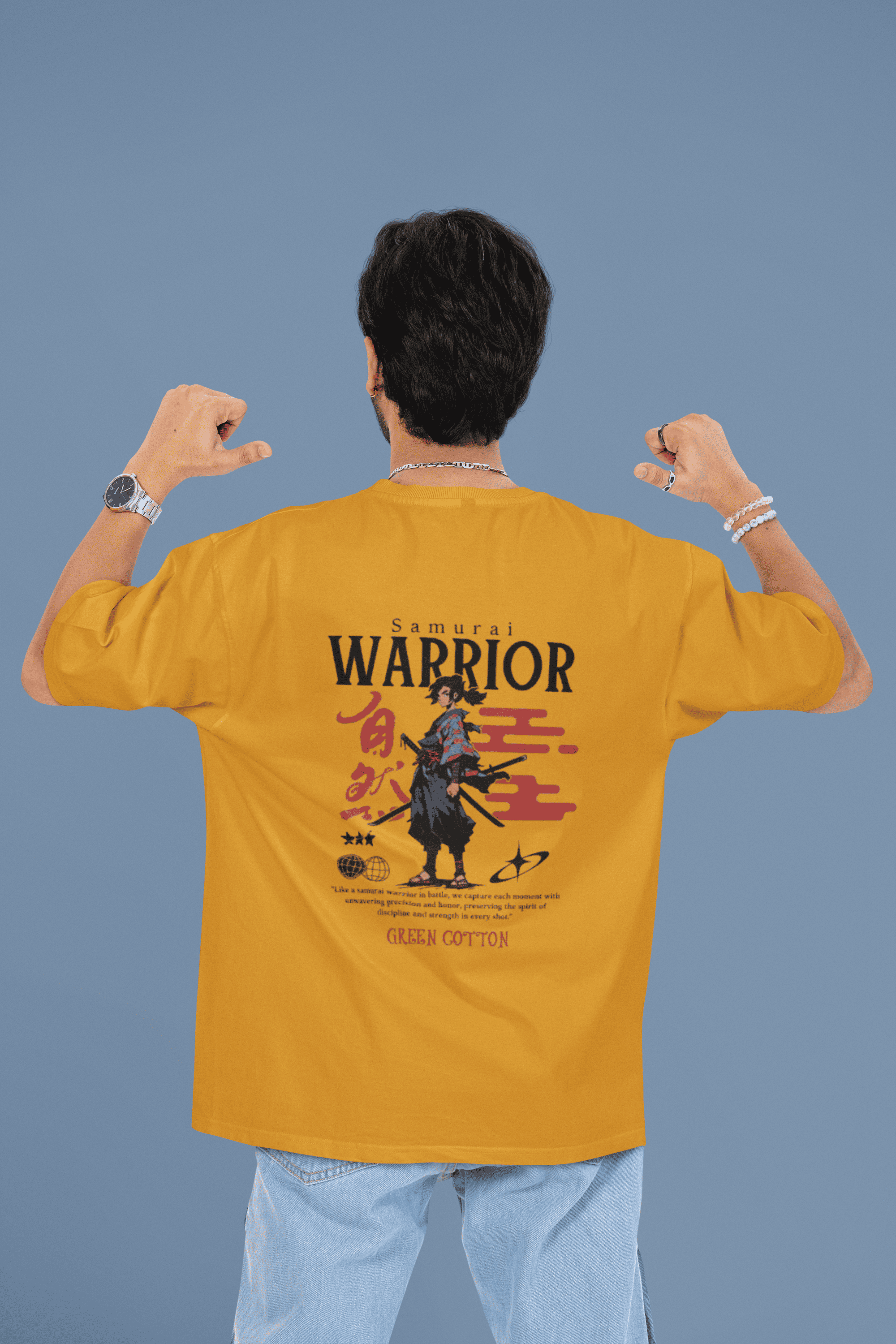 Samurai Honor Oversized T-Shirt - Green Cotton