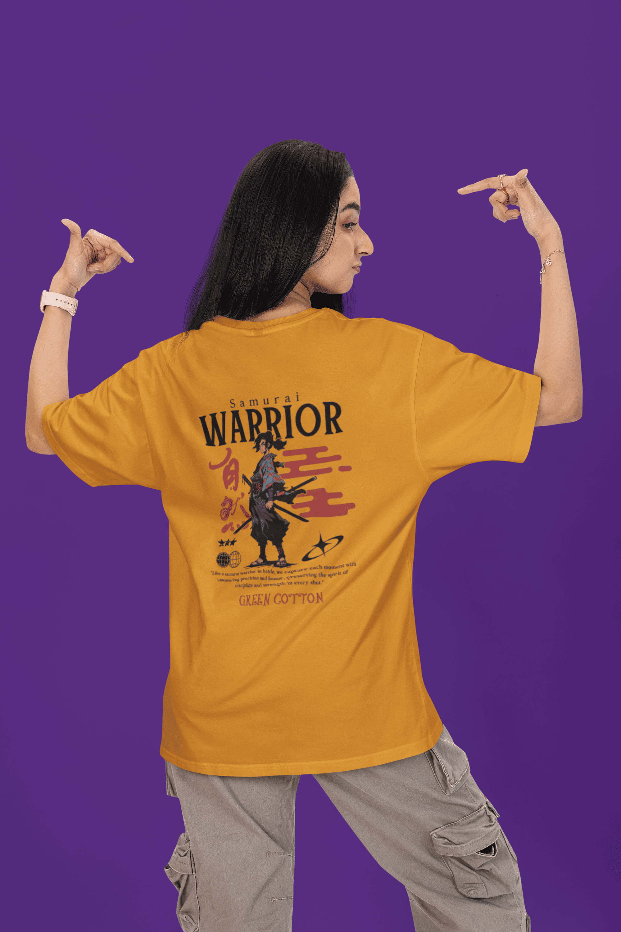 Samurai Honor Oversized T-Shirt - Green Cotton